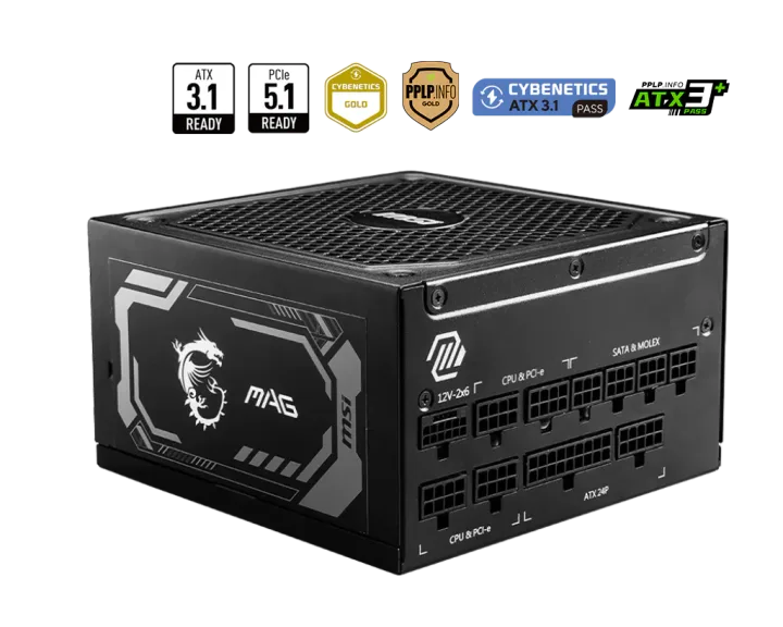 კვების ბლოკი · MSI MAG A1250GL Full Modular ATX Power Supply, 3.1 & PCIE 5.1 Ready, 80 Plus Gold Efficiency