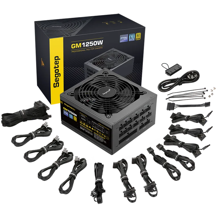 კვების ბლოკი · Segotep GM1250W Full Modular ATX Power Supply, 3.1 & PCIE 5.1 Ready, 80 Plus Gold Efficiency (Black)
