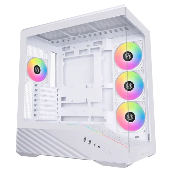 კომპიუტერის ქეისი · Lian Li Vector V100RW - Mid Tower, E-ATX, Desktop Gaming PC Case, Panoramic Tempered Glass, Up to 360mm Radiator Support, Type-C - with Pre installed 4x120mm ARGB Fans (White)