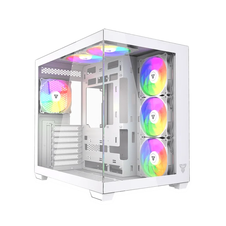 კომპიუტერის ქეისი · Fantech Lumina CG85 Mid Tower - Mid Tower, ATX, Desktop Gaming PC Case, Panoramic Tempered Glass, Up to 360mm Radiator Support, Type-C - with Pre Installed 6x120mm ARGB Fans (White)