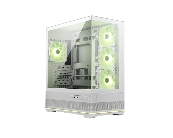 კომპიუტერის ქეისი · MSI MAG Pano 110R PZ - Mid Tower, ATX, Desktop Gaming PC Case, Panoramic Tempered Glass, Up to 360mm Radiator Support, Type-C - with Pre Installed 4x120mm ARGB Fans (White)