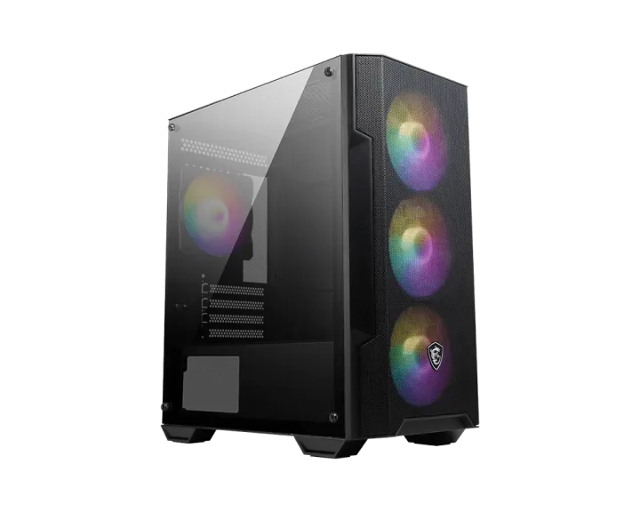 კომპიუტერის ქეისი · MSI MAG FORGE M100A - Mid Tower, Micro-ATX, Desktop Gaming PC Case, Tempered Side Glass, Up to 240mm Radiator Support, Pre Installed 4x120mm RGB Fans