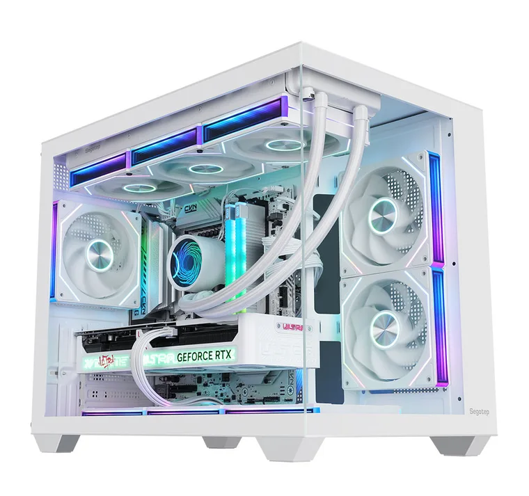 კომპიუტერის ქეისი · Segotep U503 - Mid Tower, Micro-ATX, Desktop Gaming PC Case, Panoramic Tempered Glass, Up to 360mm Radiator Support - Without Fans (White)