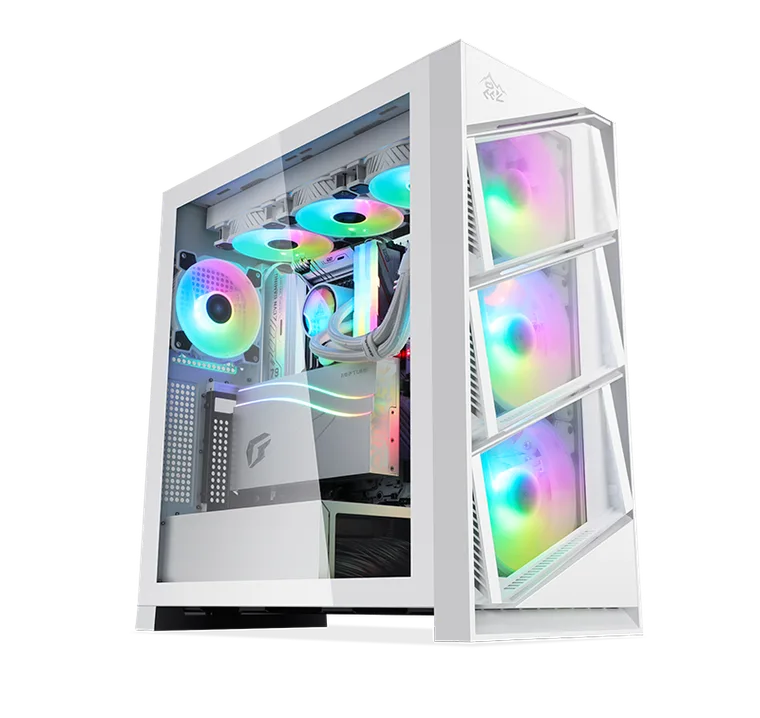 კომპიუტერის ქეისი · Segotep KL-Aeolus - Mid Tower, ATX, Desktop Gaming PC Case, Tempered Glass, Up to 360mm Radiator Support, Type-C - Without Fans (White)
