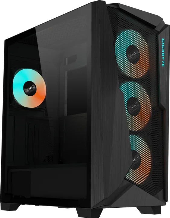 კომპიუტერის ქეისი · Gigabyte C301 Glass - Mid Tower, E-ATX, Desktop Gaming PC Case, Tempered Glass, Up to 360mm Radiator Support, Type-C - with Pre installed 4x120mm ARGB Fans (Black)