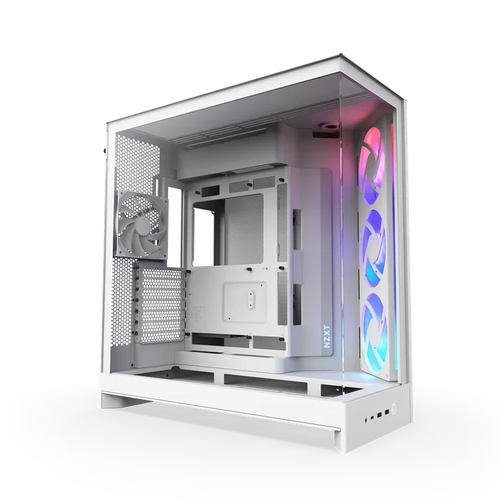 კომპიუტერის ქეისი · NZXT H9 Flow RGB 2025 - Mid Tower, E-ATX, Desktop Gaming PC Case, Panoramic Tempered Glass, Up to 420mm Radiator Support, Type-C - with Pre installed 3x140mm ARGB & 1x120mm PWM Fans (White)