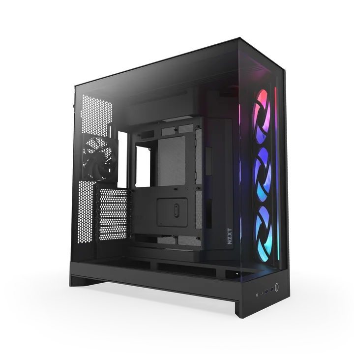 კომპიუტერის ქეისი · NZXT H9 Flow RGB 2025 - Mid Tower, E-ATX, Desktop Gaming PC Case, Panoramic Tempered Glass, Up to 420mm Radiator Support, Type-C - with Pre installed 3x140mm ARGB & 1x120mm PWM Fans (Black)