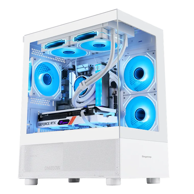 კომპიუტერის ქეისი · Segotep Endura 240S - Mid Tower, Micro-ATX, Desktop Gaming PC Case, Panoramic Tempered Glass, Up to 240mm Radiator Support - Without Fans (White)